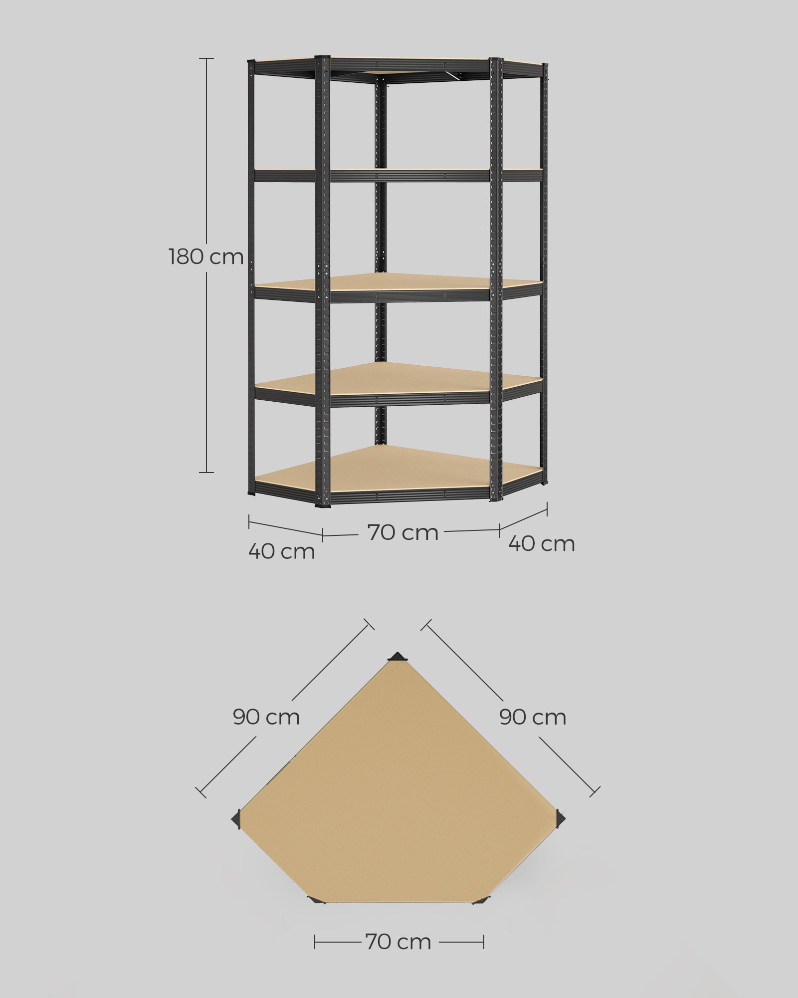 Hörnbräda - Larekapacitet på upp till 875 kg - bläck -svart och naturlig beige
