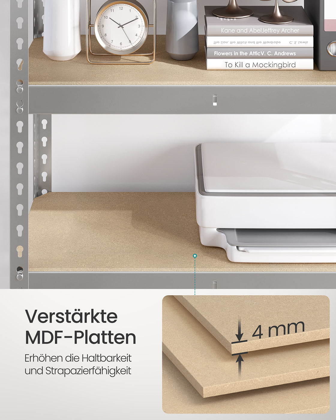 Tung hylla med 5 hyllor 30 x 75 x 150 cm silver