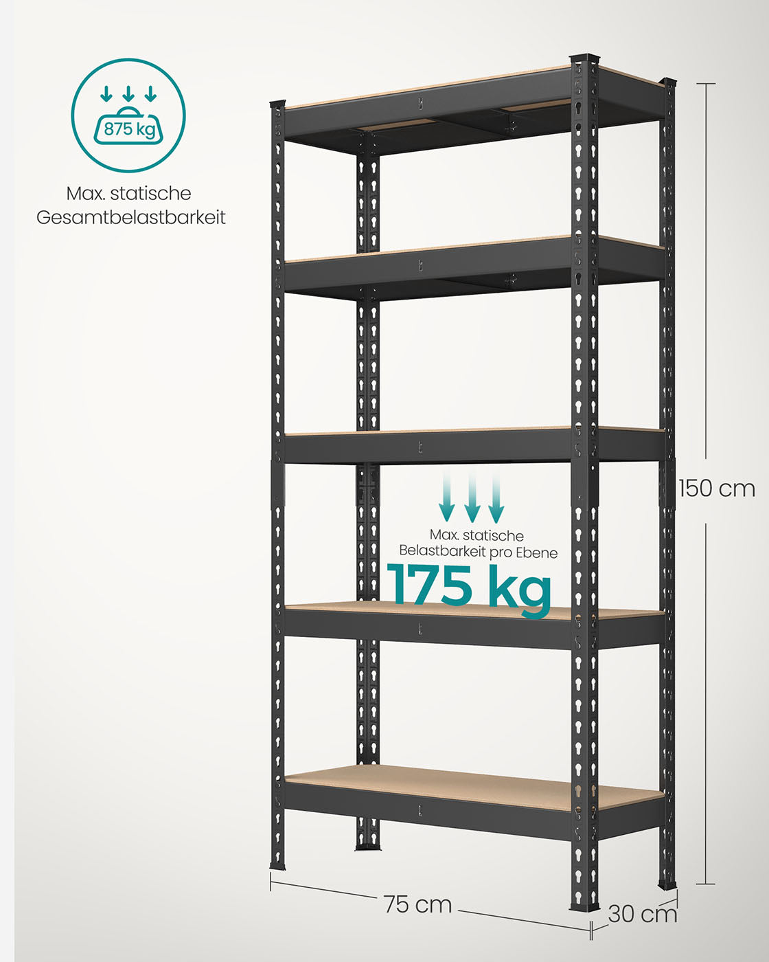 Tungt utförd skyddsuppsättning av 2 med 5 hyllor 30 x 75 x 150 cm svart