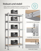 Tung hylla med 5 hyllor 45 x 90 x 180 cm silver