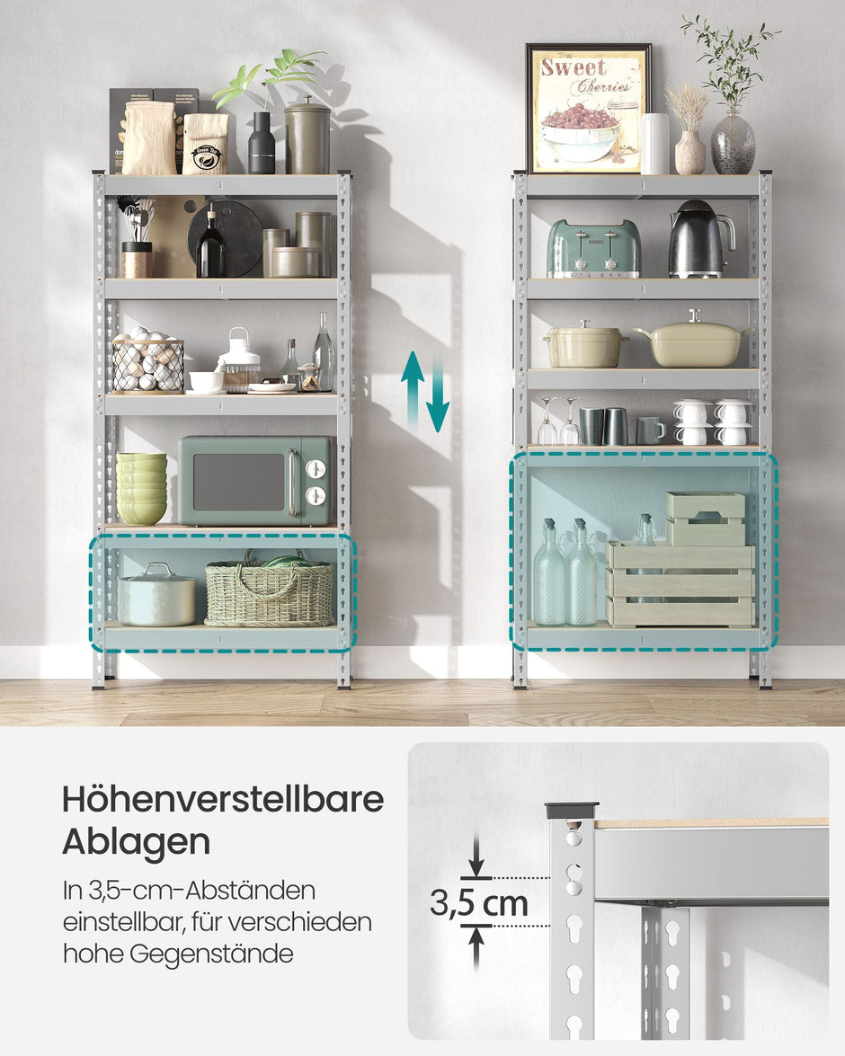 Tung bokhylla – 5 hyllor – Stål – Silver