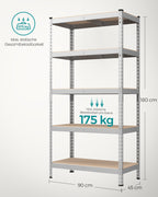 Tung hylla med 5 hyllor 45 x 90 x 180 cm silver