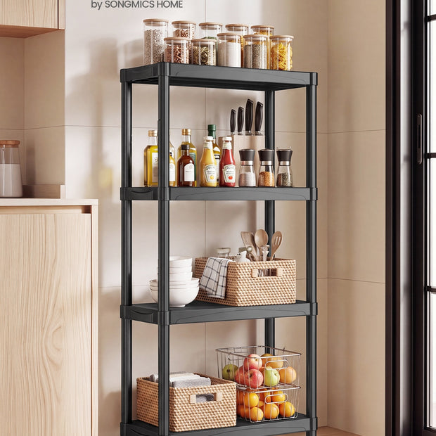 Kunststof Stellingkast – 4 Planken – Tot 80 kg – 60 x 30 x 133,5 cm – Zwart