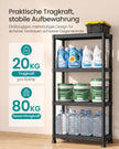 Kunststof Stellingkast – Set van 2 – 4 Planken – Tot 80 kg – 60 x 30 x 133,5 cm – Zwart