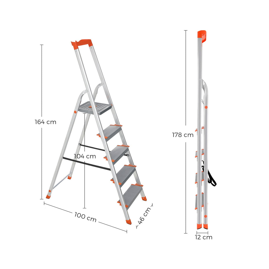 LADDER - ALUMINIUM - ANTI -SLIP - 5 steg - Upp till 150 kg lastkapacitet