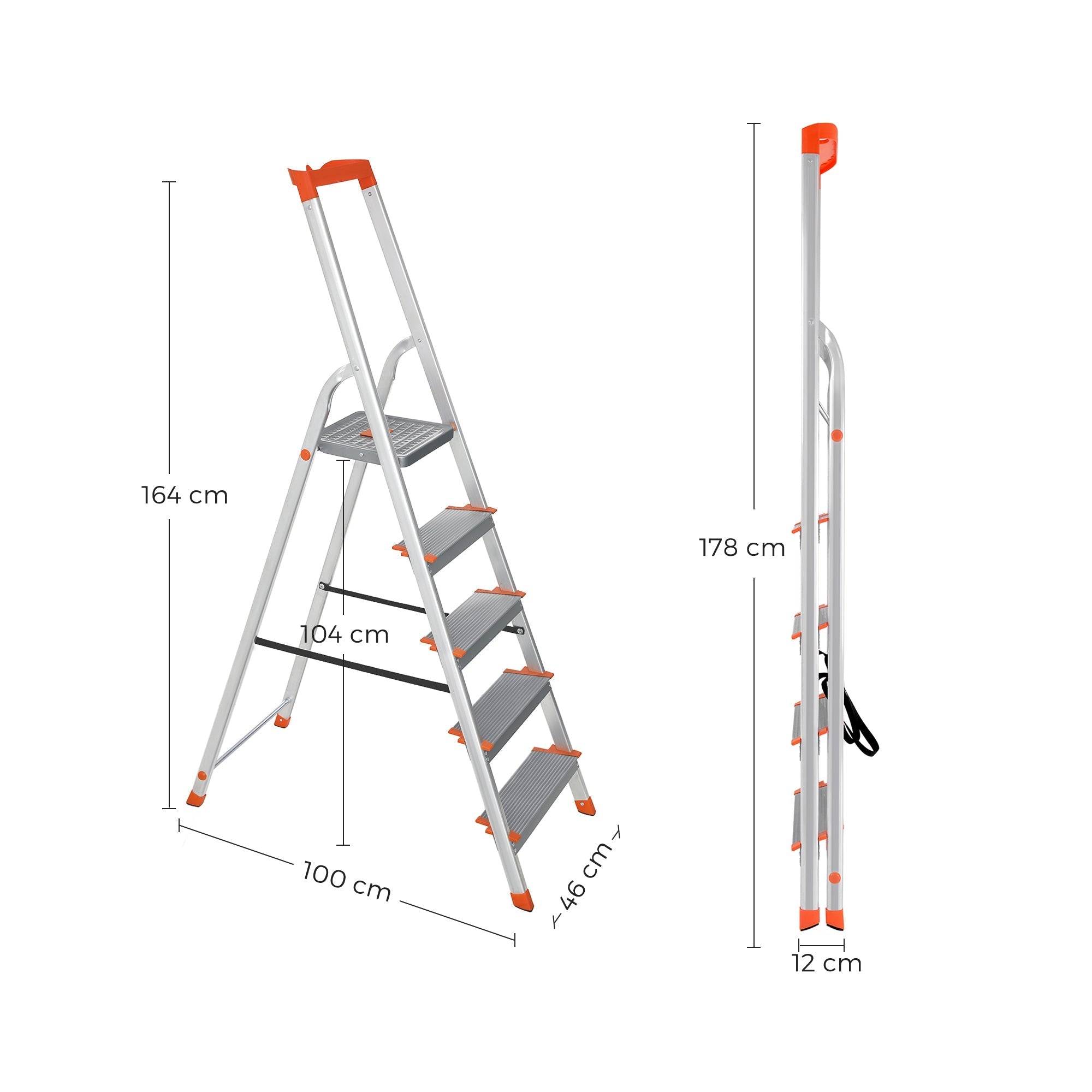 LADDER - ALUMINIUM - ANTI -SLIP - 5 steg - Upp till 150 kg lastkapacitet