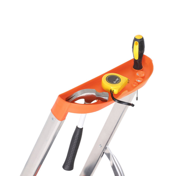 Fällbar stege - Robust aluminium - 6 steg - Grå / Orange