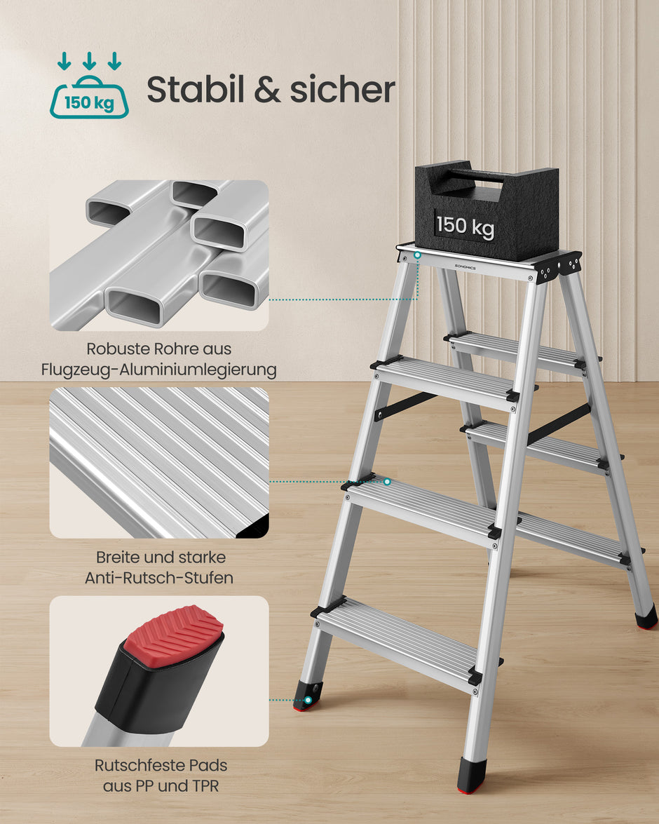 Stege med 4 anti-halksteg – aluminium – silver-grå-bläck svart