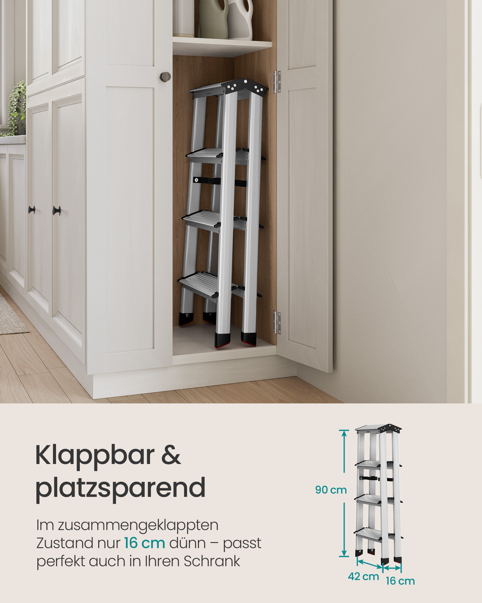 Stege med 4 anti-halksteg – aluminium – silver-grå-bläck svart