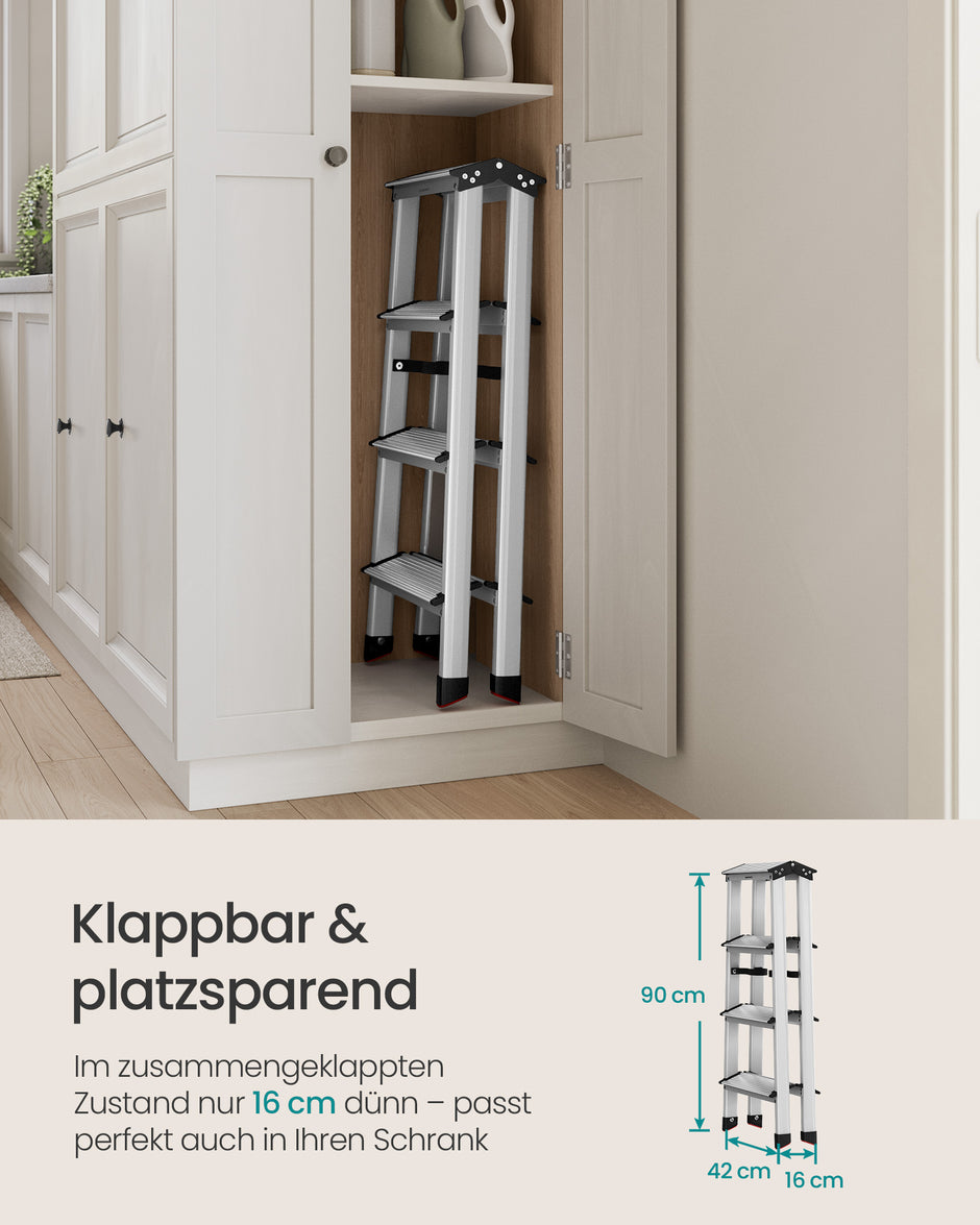 Stege med 4 anti-halksteg – aluminium – silver-grå-bläck svart