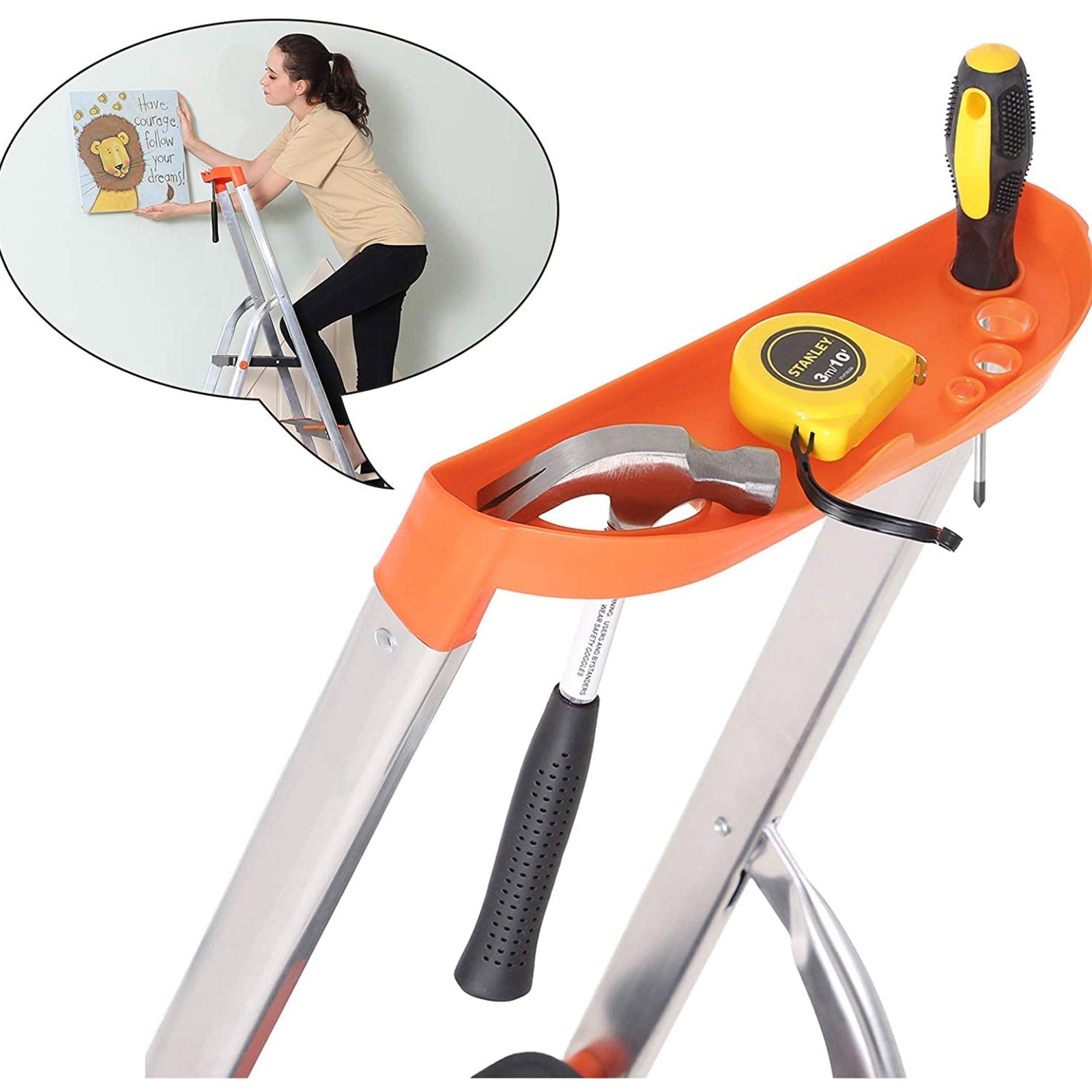 LADDER - 3 steg - Aluminium - Anti -Slip Feet - Lastkapacitet 150 kg