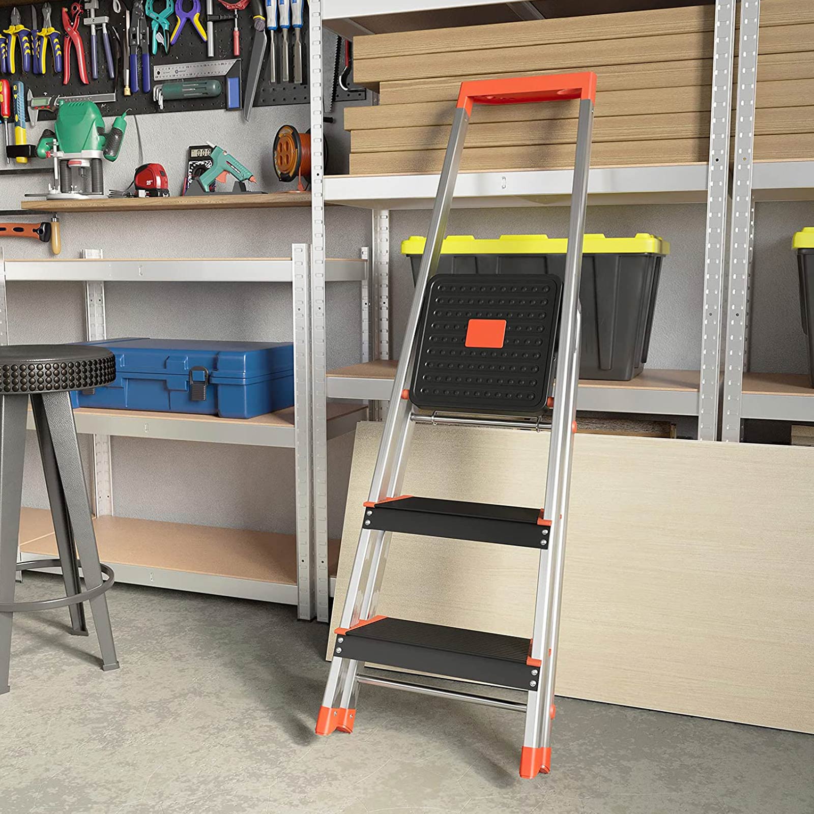 LADDER - 3 steg - Aluminium - Anti -Slip Feet - Lastkapacitet 150 kg