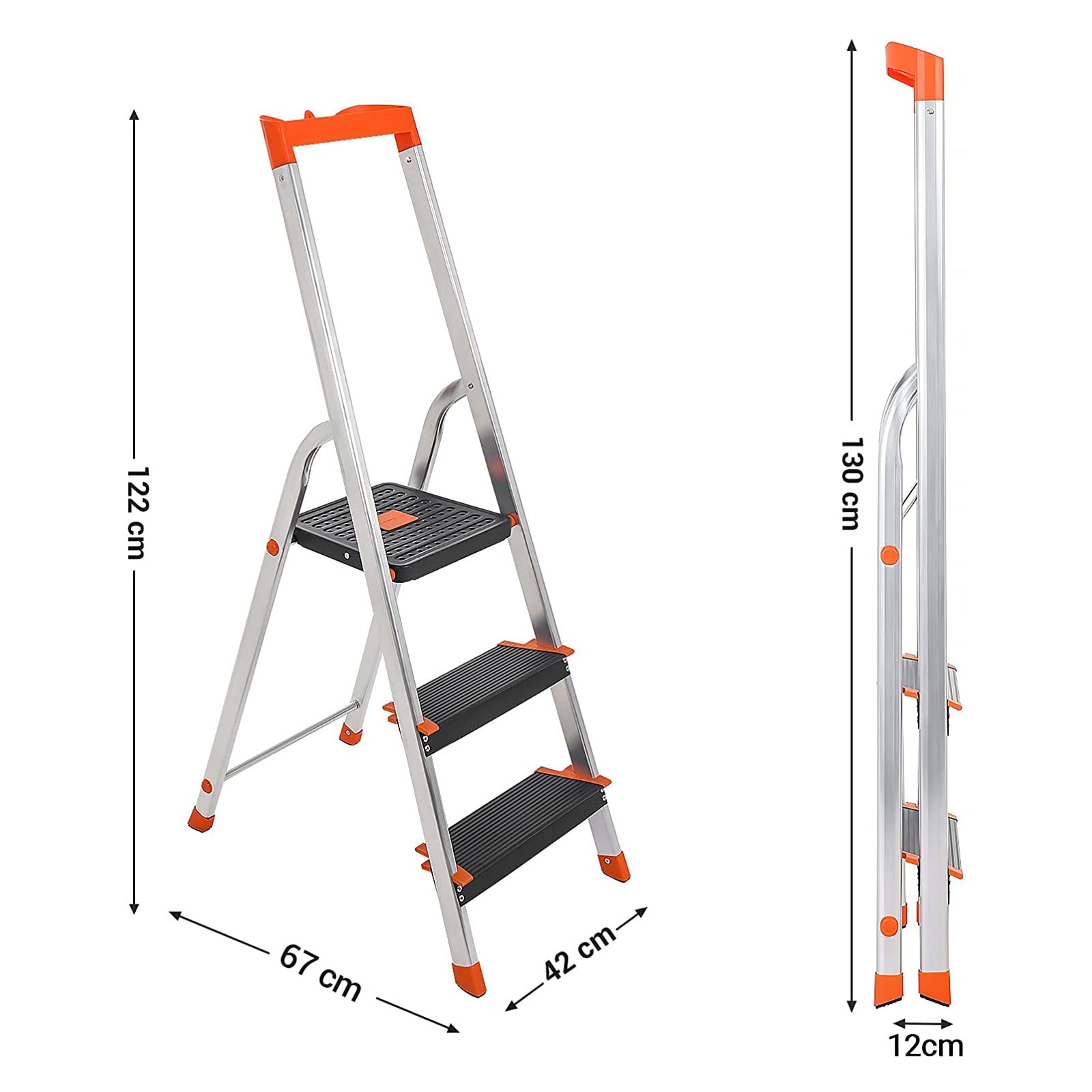 LADDER - 3 steg - Aluminium - Anti -Slip Feet - Lastkapacitet 150 kg