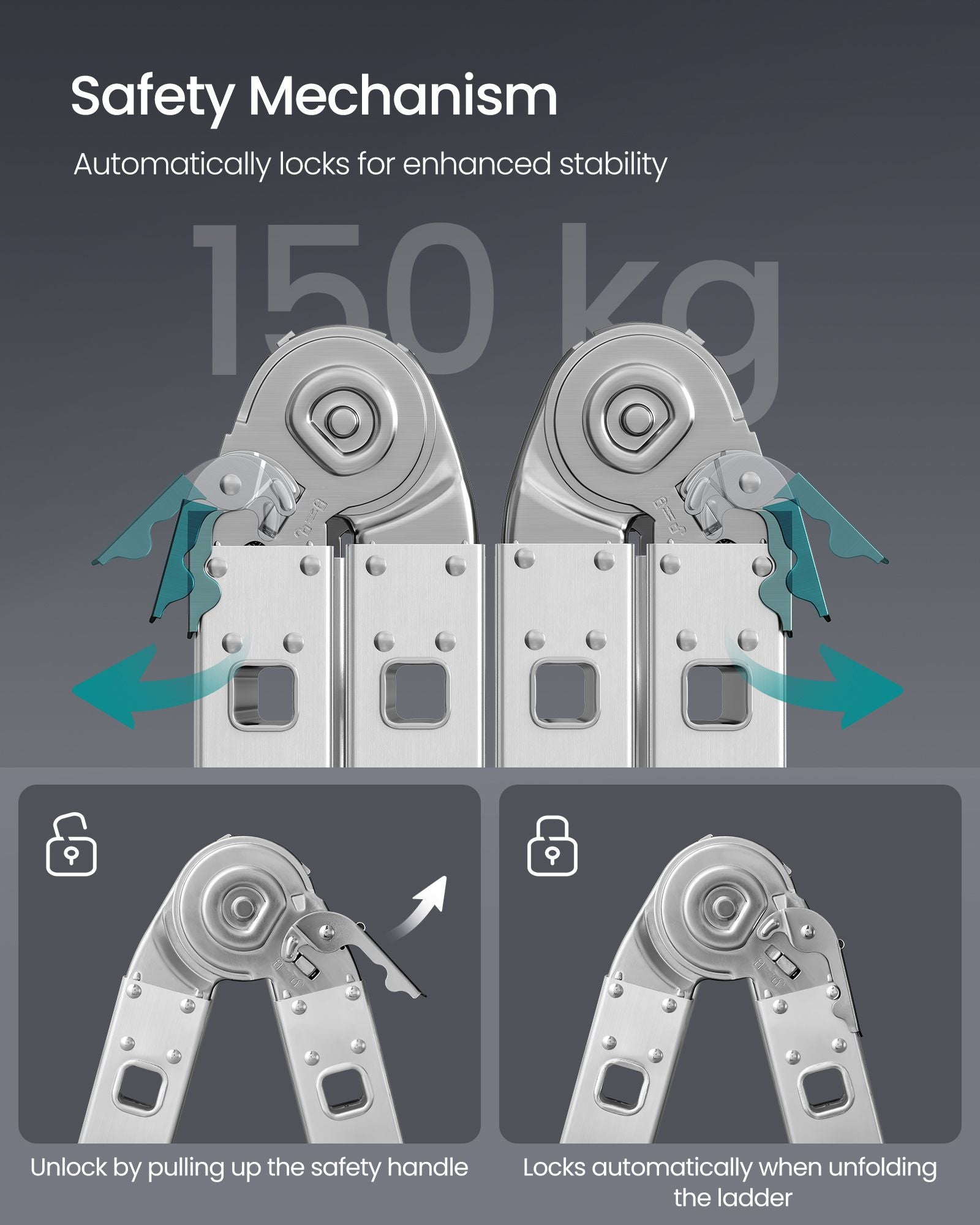Stege med 16 steg i 6 positioner 430 cm långt silver