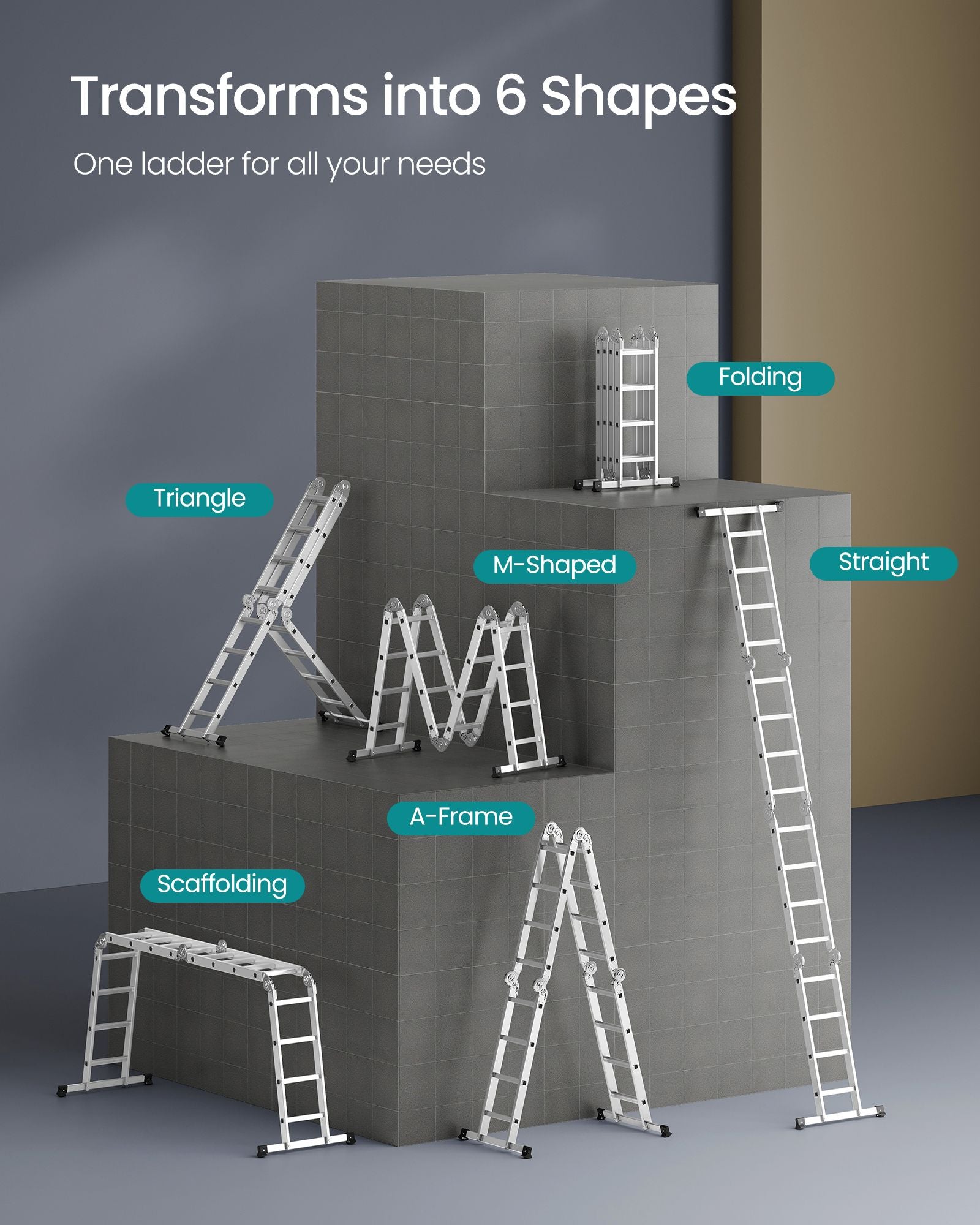 Stege med 16 steg i 6 positioner 430 cm långt silver