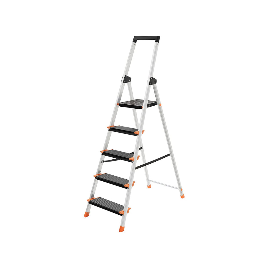 Fällbar stegstege – 5 steg – Aluminium – Svart-orange