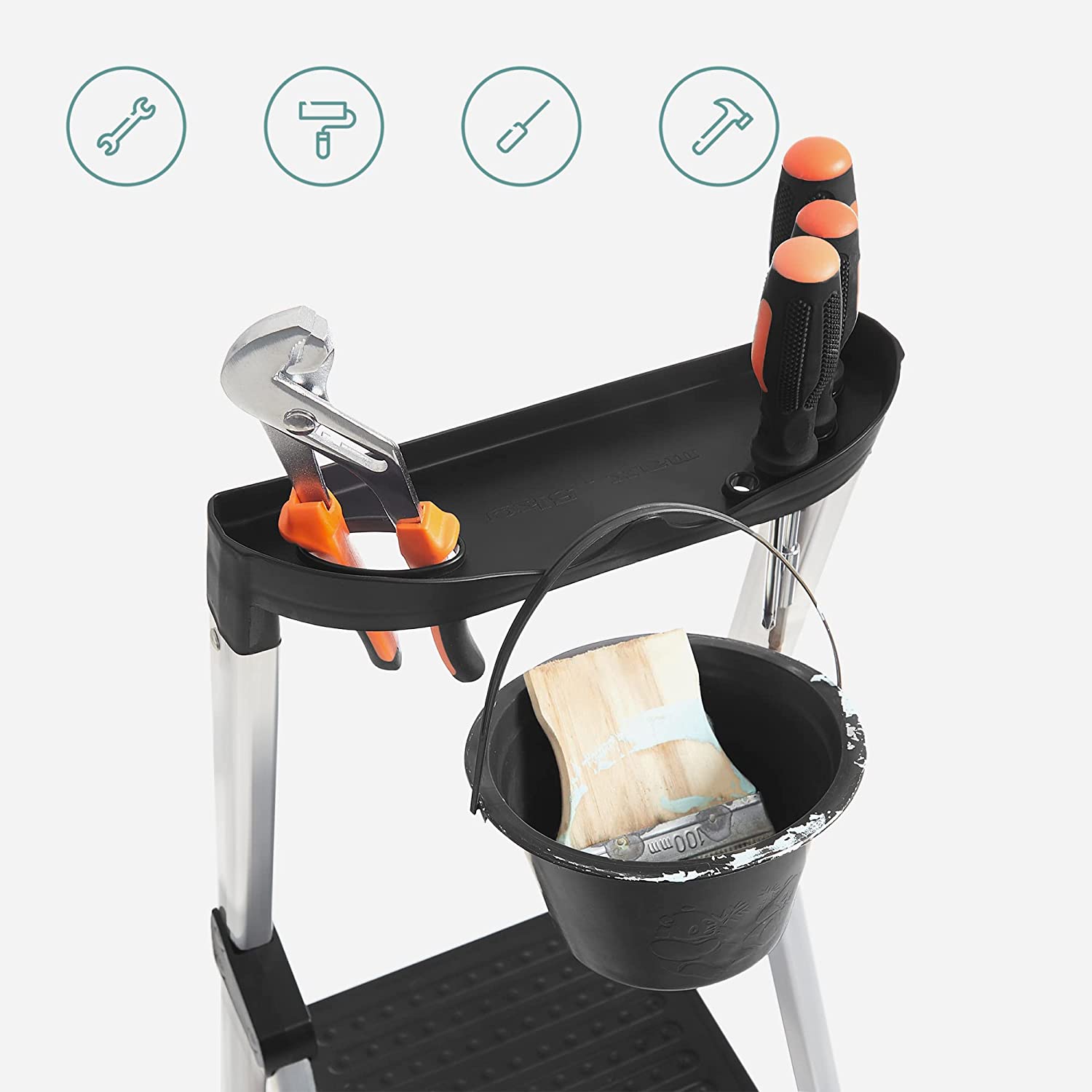 Fällbar stegstege – 5 steg – Aluminium – Svart-orange
