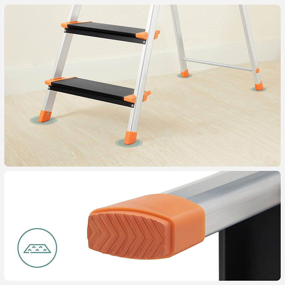 Fällbar stegstege – 5 steg – Aluminium – Svart-orange
