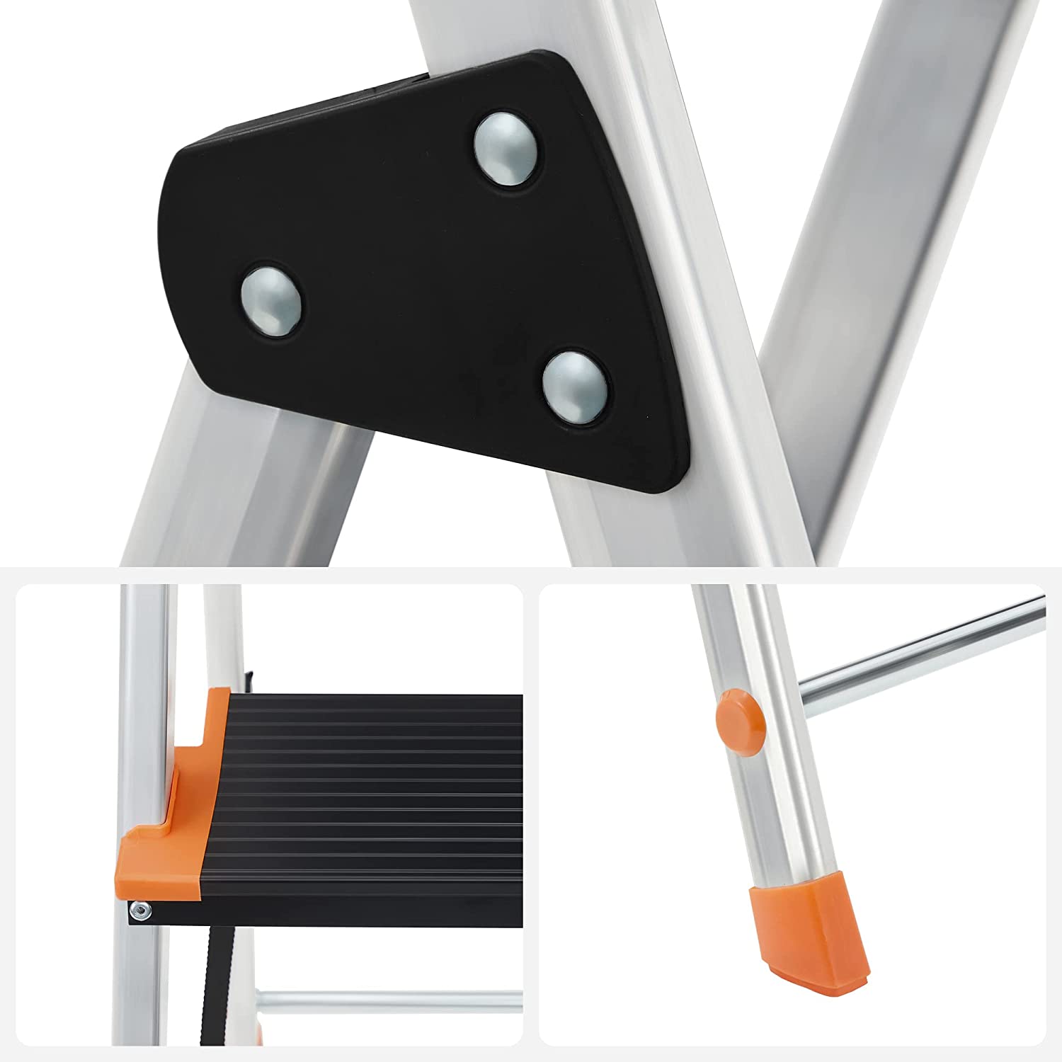 Fällbar stegstege – 5 steg – Aluminium – Svart-orange