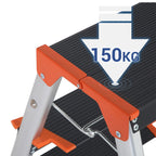 Stege - Folding Ladder - 3 steg - Aluminium - Anti -Slip - Skattepliktiga upp till 150 kg - Orange / Silver