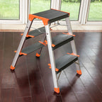 Stege - Folding Ladder - 3 steg - Aluminium - Anti -Slip - Skattepliktiga upp till 150 kg - Orange / Silver