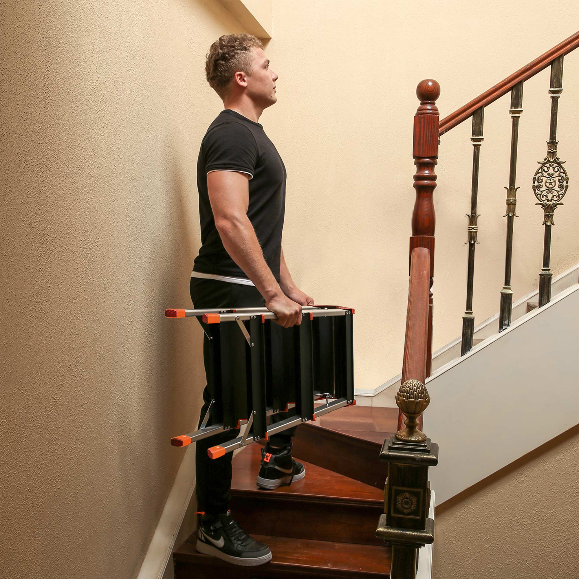 Stege - Folding Ladder - 3 steg - Aluminium - Anti -Slip - Skattepliktiga upp till 150 kg - Orange / Silver