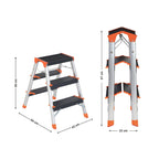 Stege - Folding Ladder - 3 steg - Aluminium - Anti -Slip - Skattepliktiga upp till 150 kg - Orange / Silver