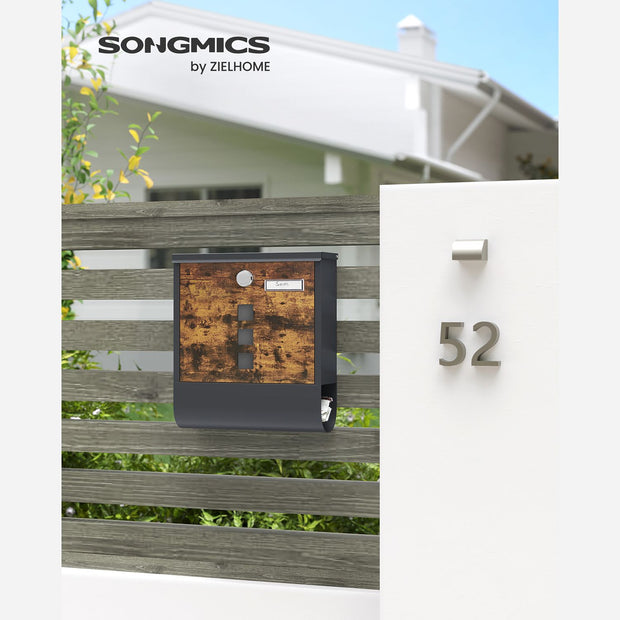 Brevlåda – med tidningsfack – Stål – Antracit vintage brun