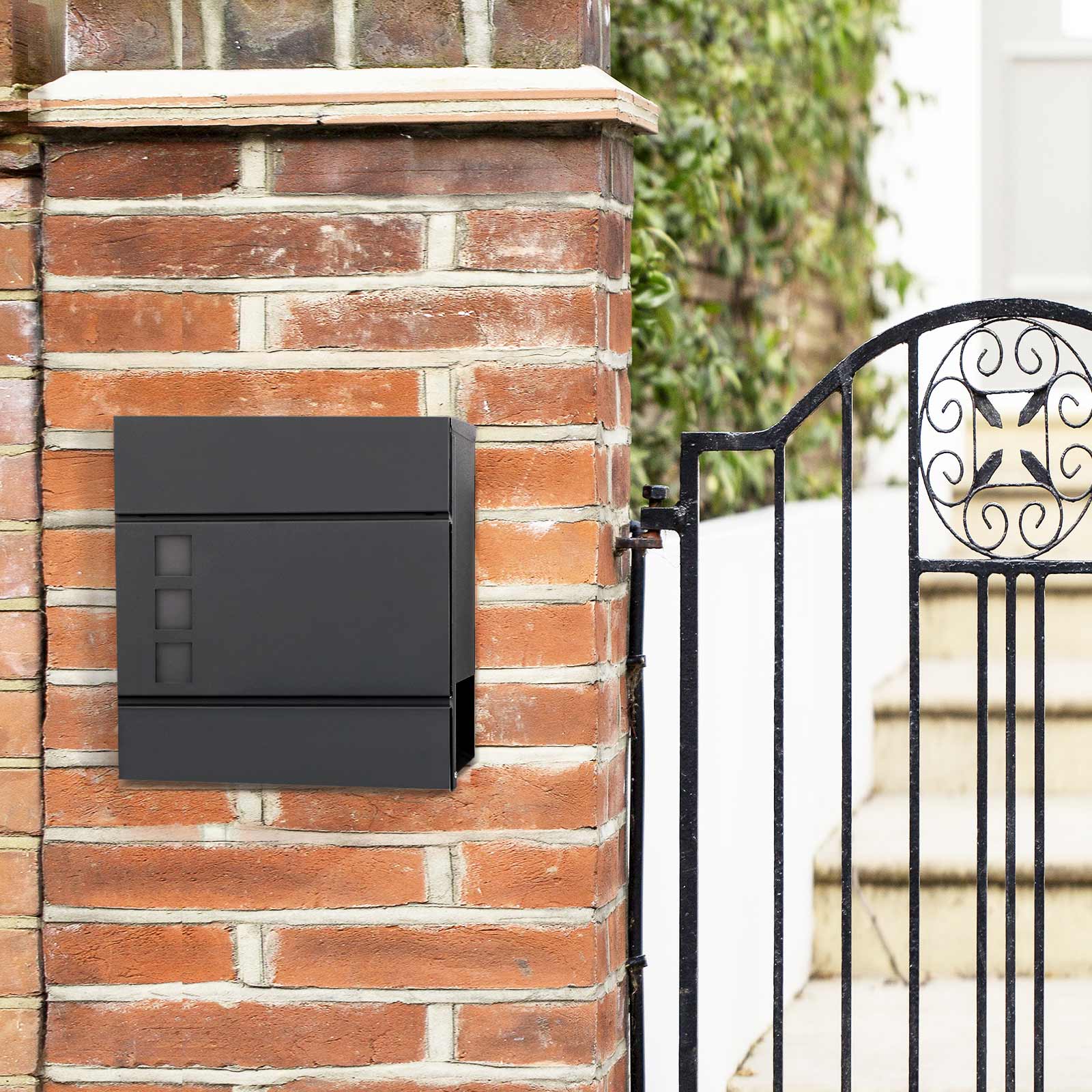 Mailbox - Modern Wall Letterbox - Med tidningsutrymme - Låsbar - svart