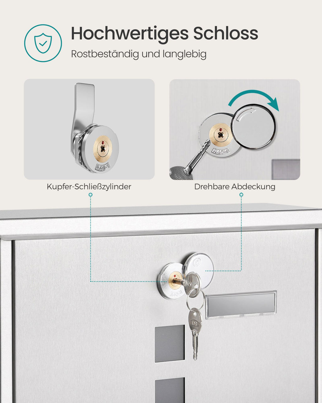 Brevlåda - med silver kopparplatscylinder