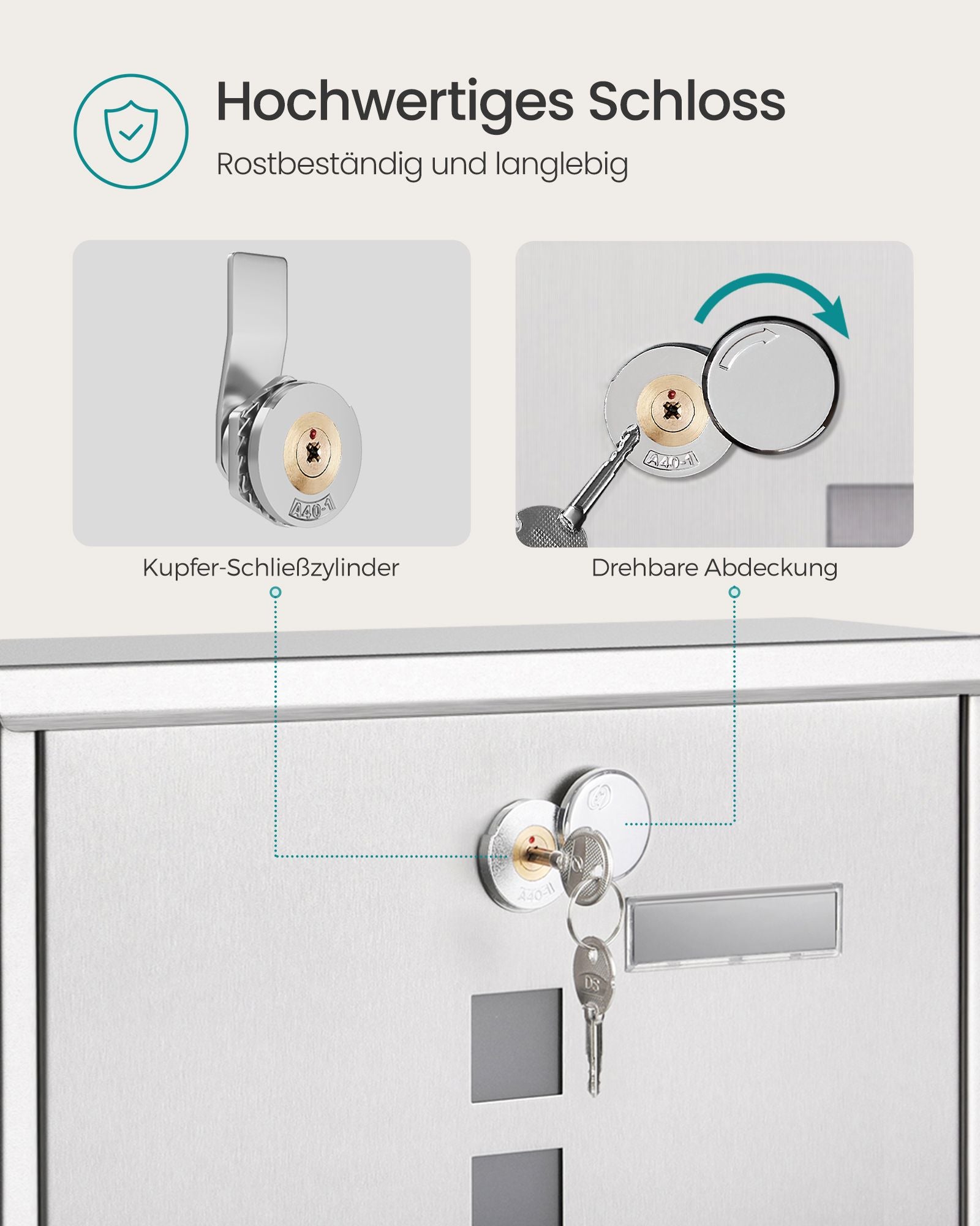 Brevlåda - med silver kopparplatscylinder