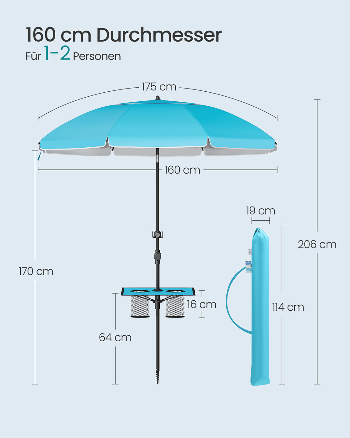 Parasol UPF 50+ - 30 ° TILTABLE - utan standard