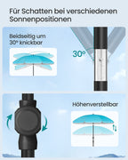 Parasol UPF 50+ - 30 ° TILTABLE - utan standard