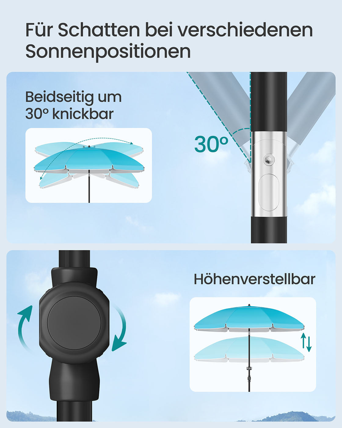Parasol UPF 50+ - 30 ° TILTABLE - utan standard