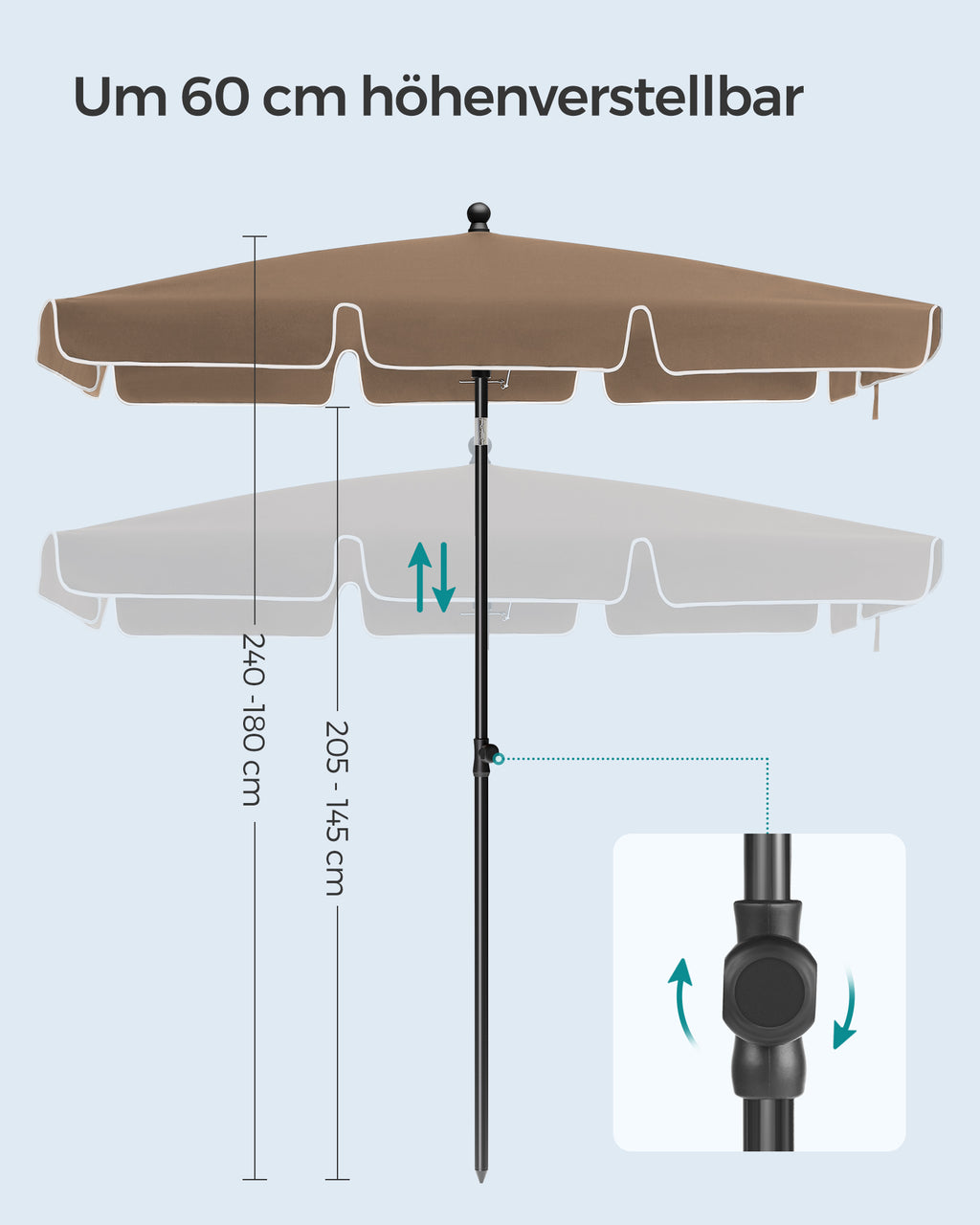 Parasol 200 x 125 cm fällbart och justerbart i höjd