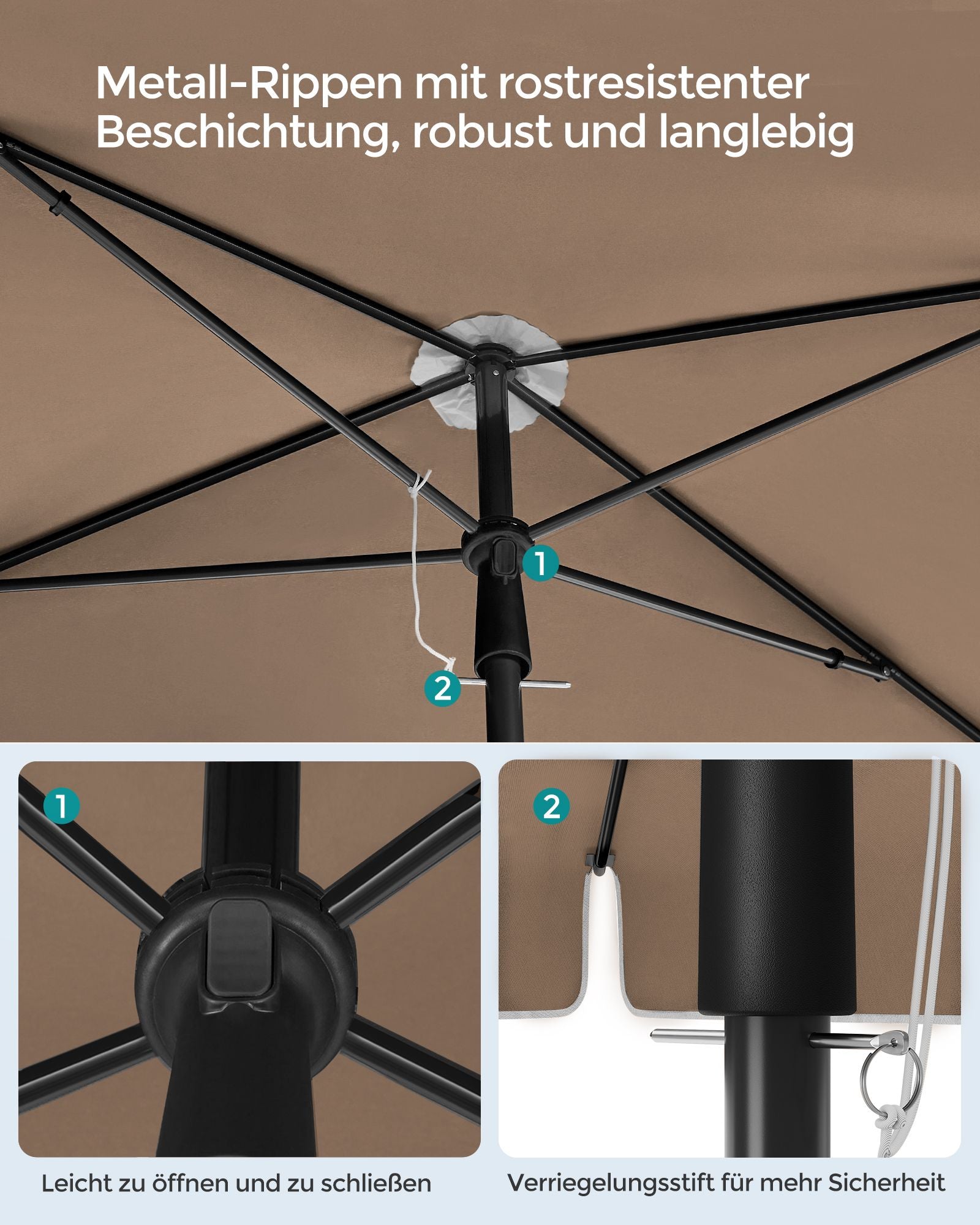 Parasoll – Fällbart och justerbart – Valnötsbrun