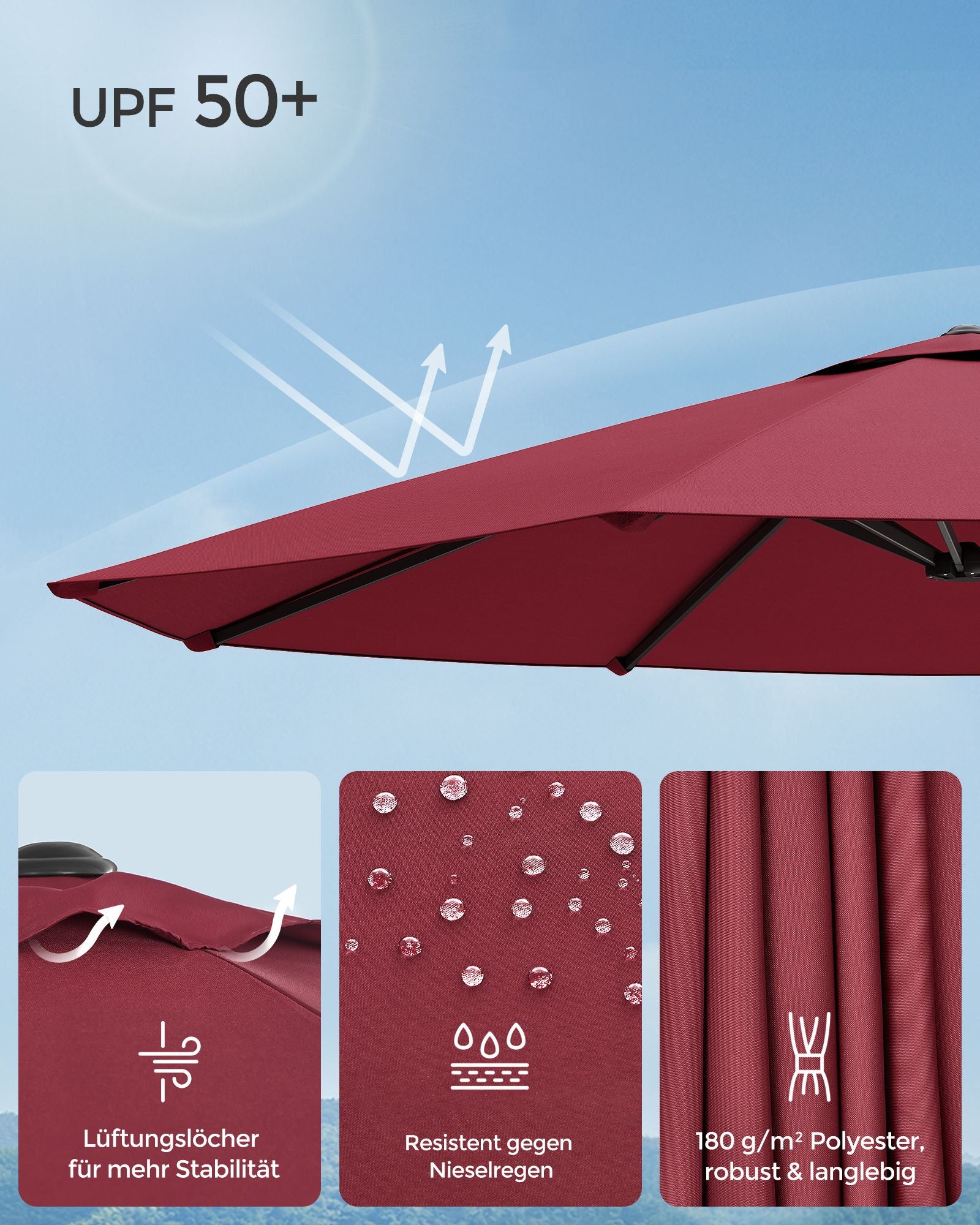 Dubbel parasol-460 x 270 cm-med pendel och UV-skydd