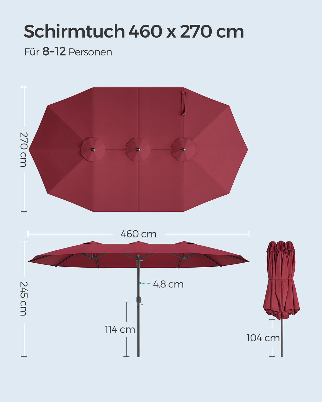 Dubbel parasol-460 x 270 cm-med pendel och UV-skydd