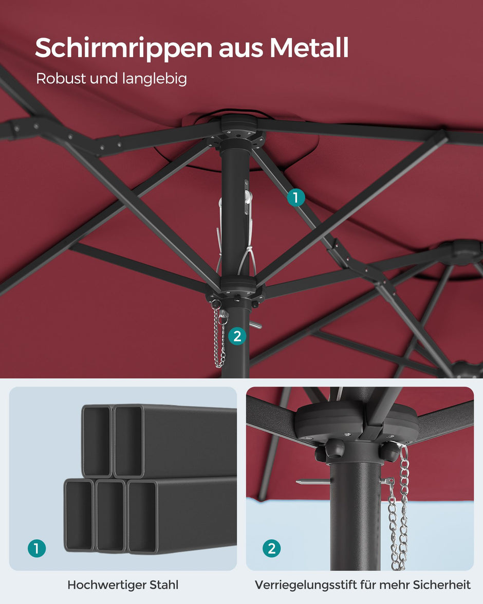 Dubbelparasoll – UV-skydd – vinröd