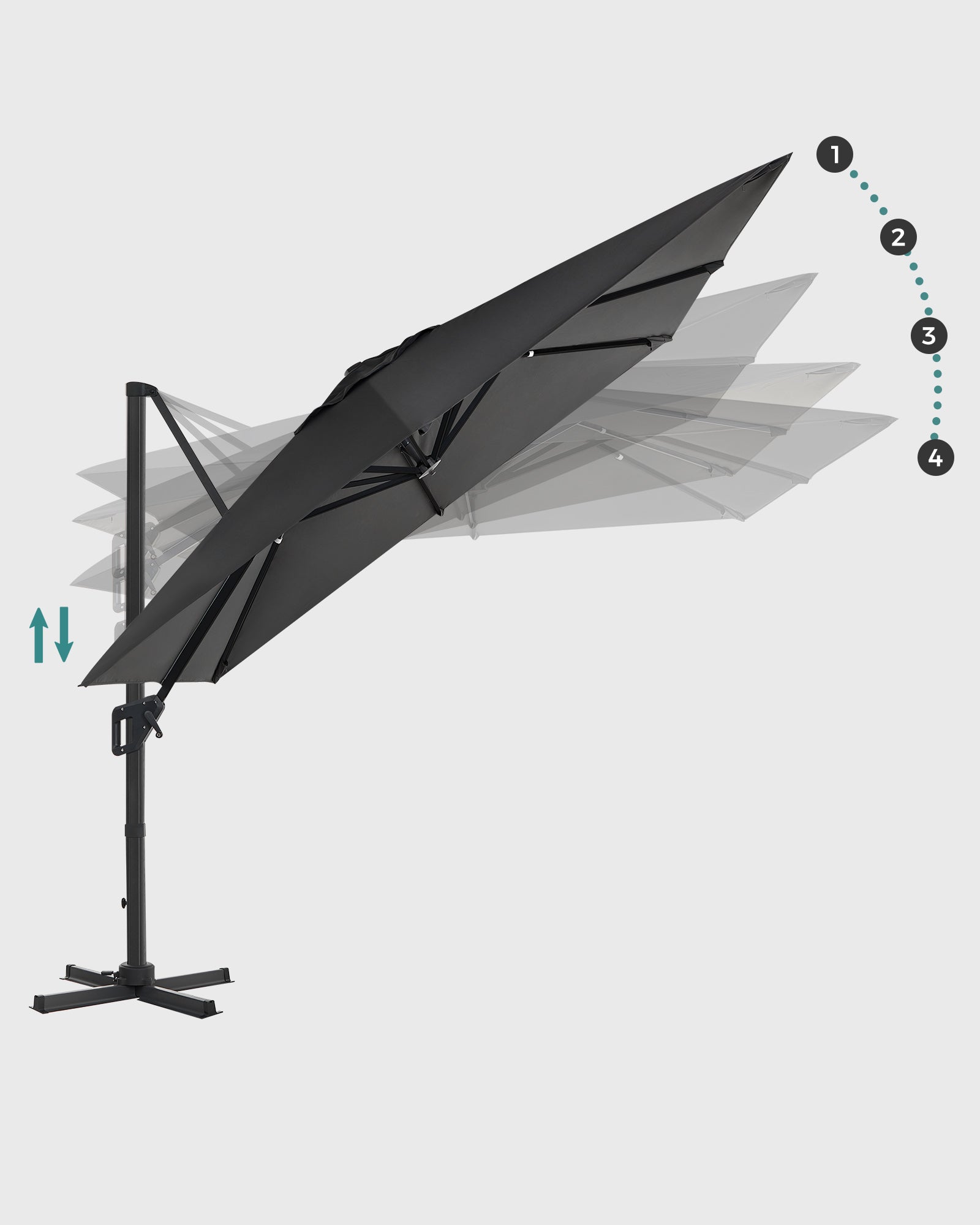 Parasol - 290 × 290 cm - 360 ° Roterabel - med standard