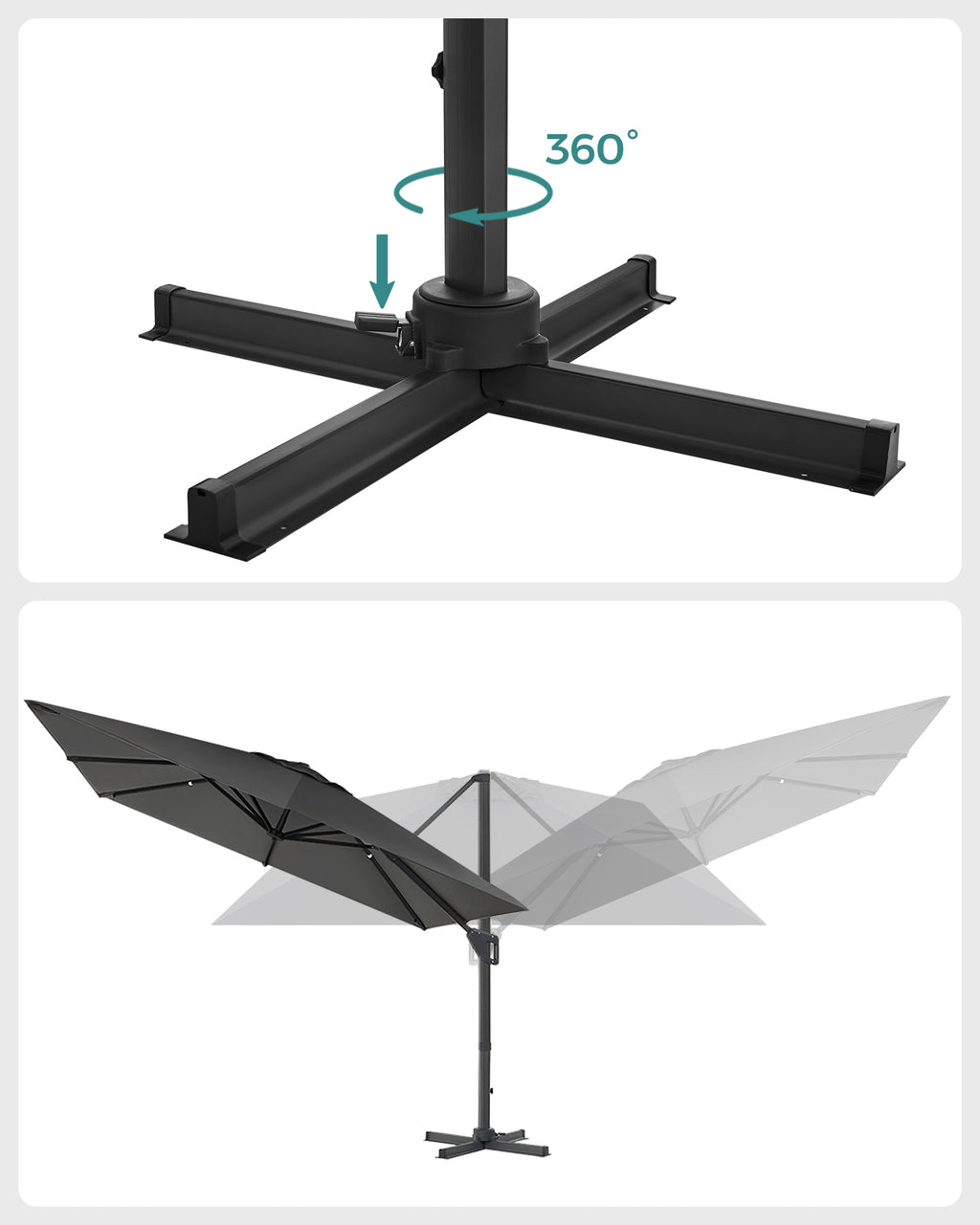 Parasol - 290 × 290 cm - 360 ° Roterabel - med standard