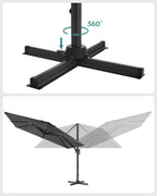 Parasol - 290 × 290 cm - 360 ° Roterabel - med standard