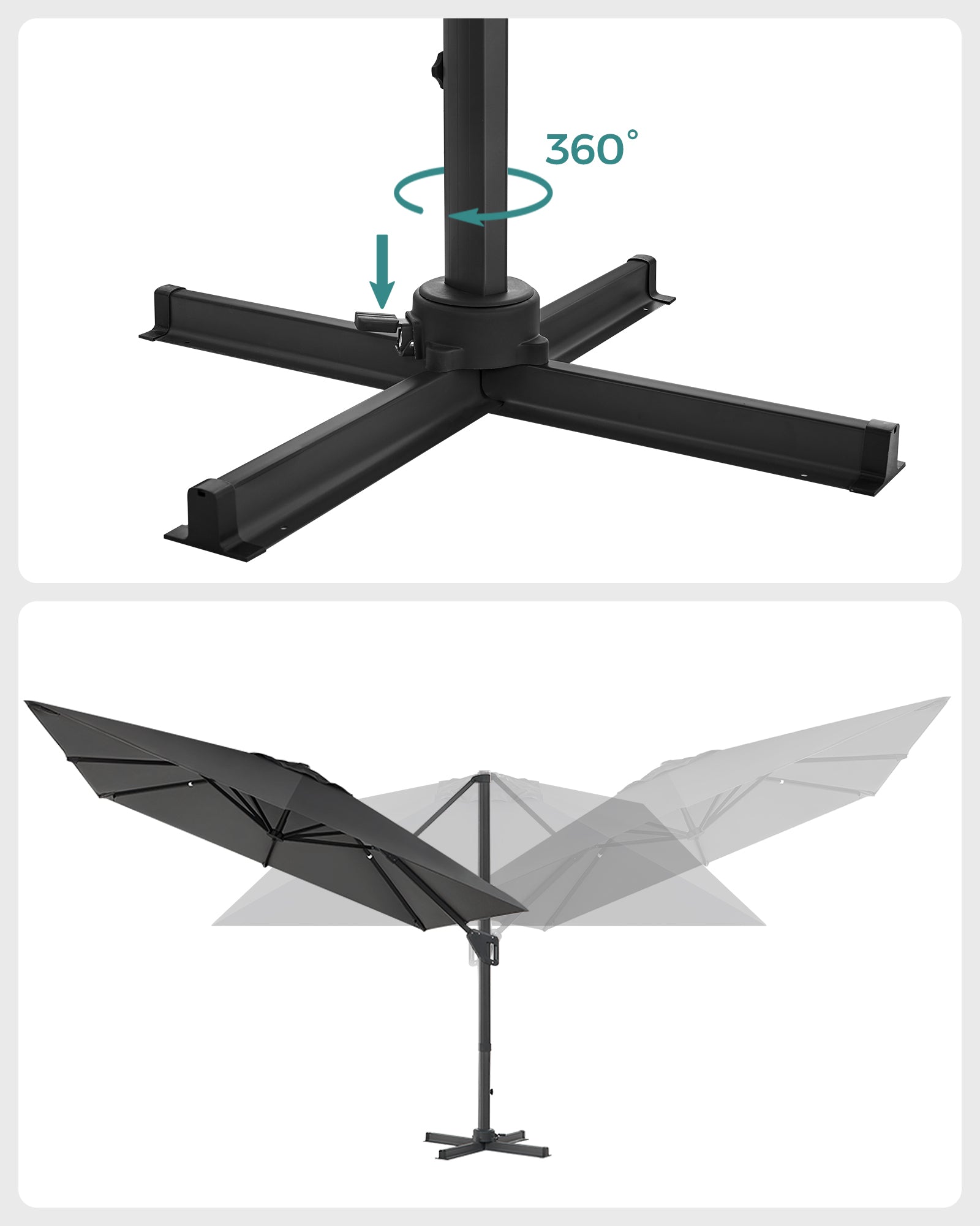 Parasoll – 360° vridbart – med stativ – ljusgrå