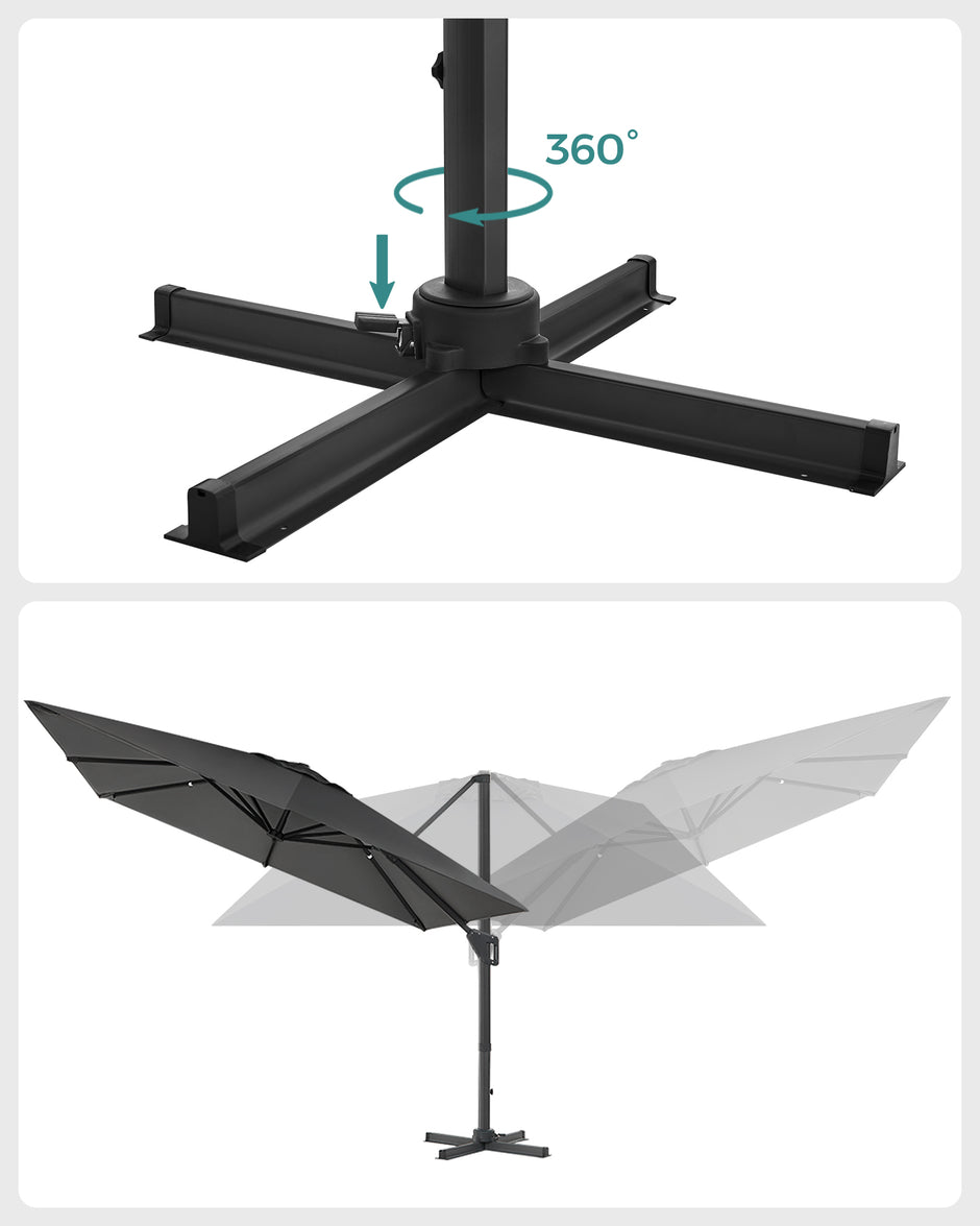 Parasoll – 360° vridbart – med stativ – ljusgrå