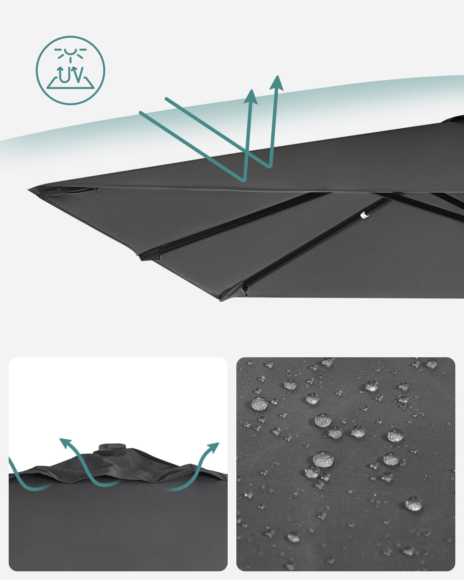 Parasoll 290x290 cm – 360° vridbar – ljusgrå