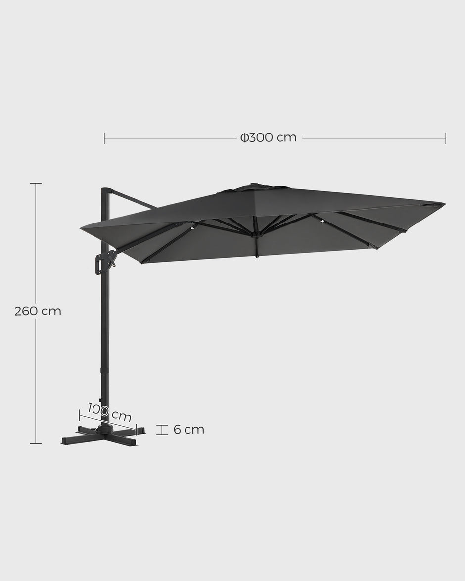 Parasoll 290x290 cm – 360° vridbar – ljusgrå