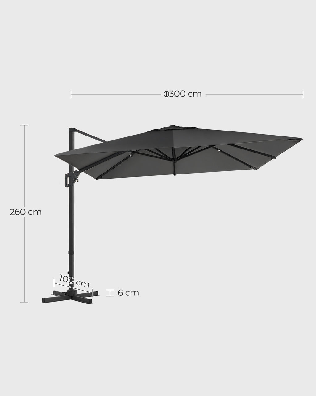 Parasol - 290 × 290 cm - 360 ° Roterabel - med standard