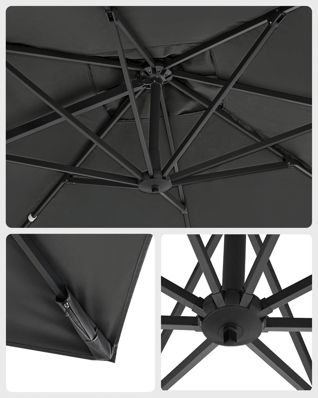 Parasol - 290 × 290 cm - 360 ° Roterabel - med standard