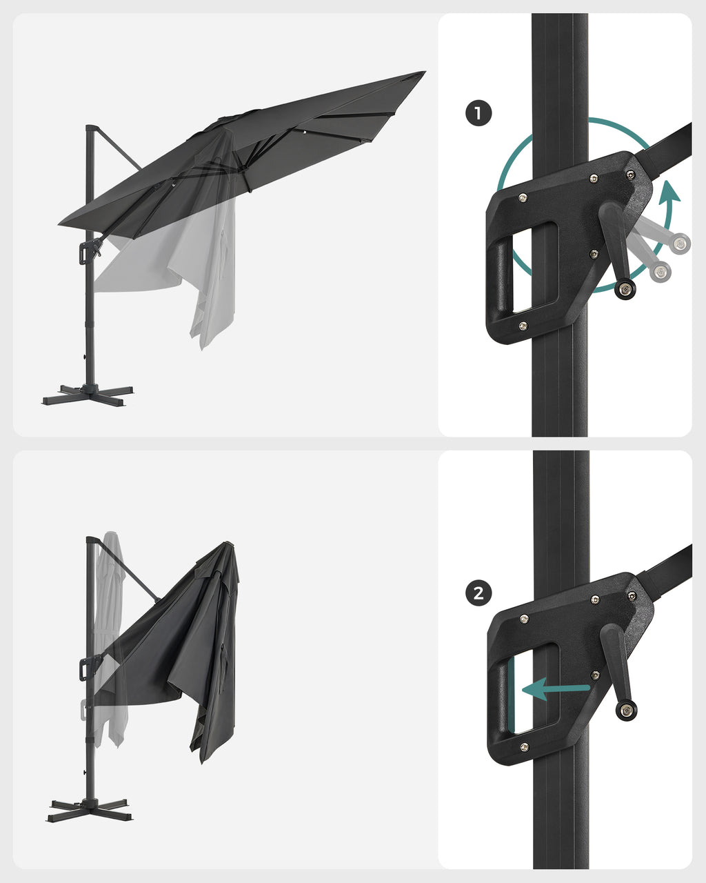 Parasol - 290 × 290 cm - 360 ° Roterabel - med standard
