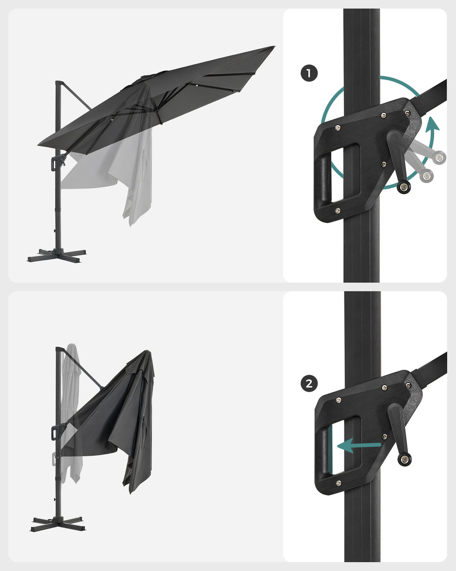 Parasoll 290x290 cm – 360° vridbar – ljusgrå